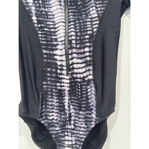 Speedo Long Sleeve One Piece Swimsuit Black Print Panel Womens Size XS Powerflex - Picture 4 of 6